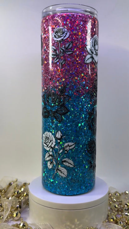 Pink/Aqua Blue Floral Glitter Ombre (1001)